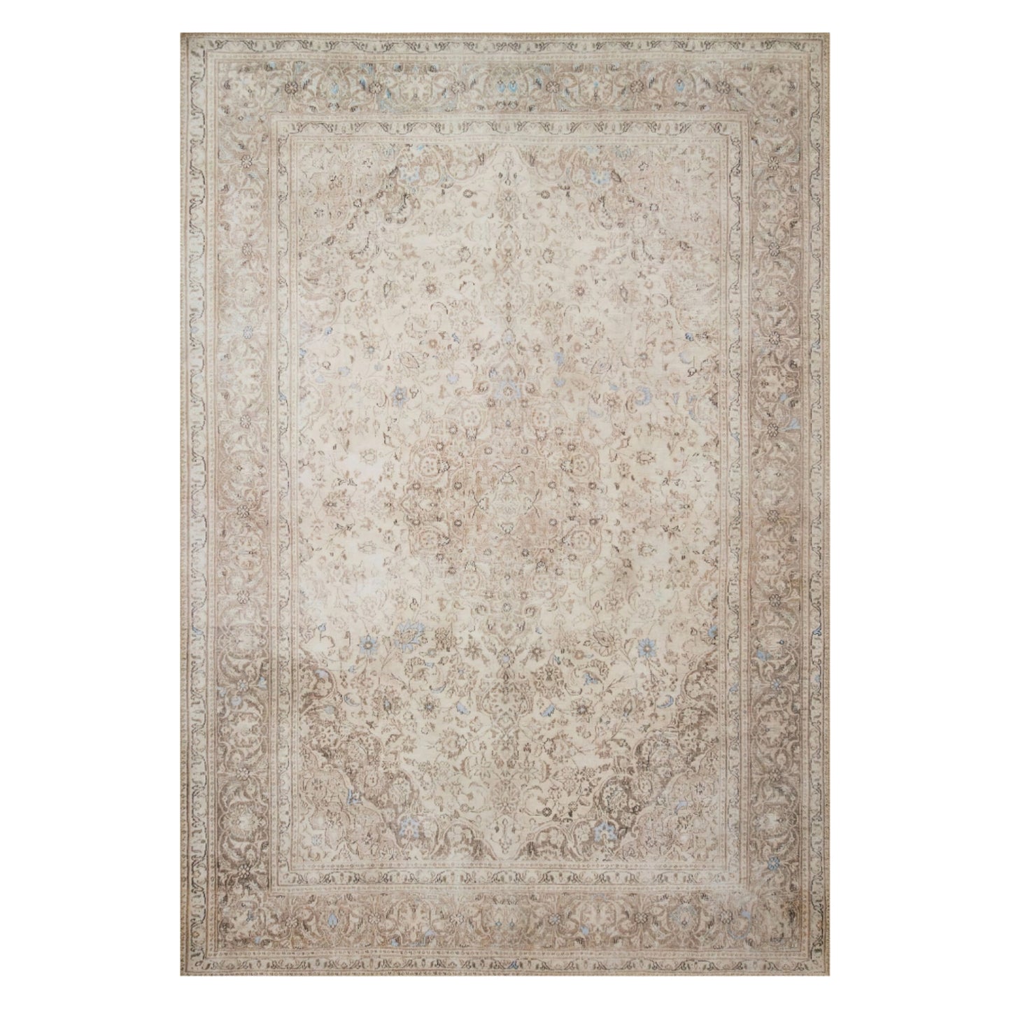 Azure - Taupe & Cornflower Vintage Distressed Washable Rug