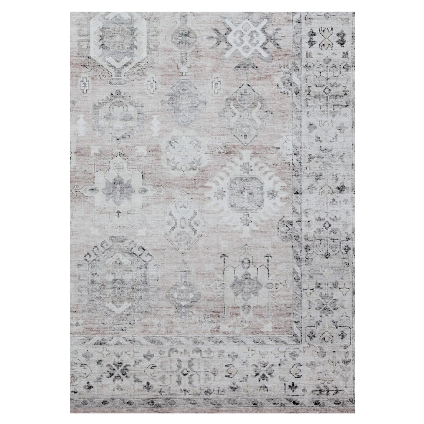 Dusk - Ivory & Crimson Vintage Distressed Washable Rug CLEARANCE