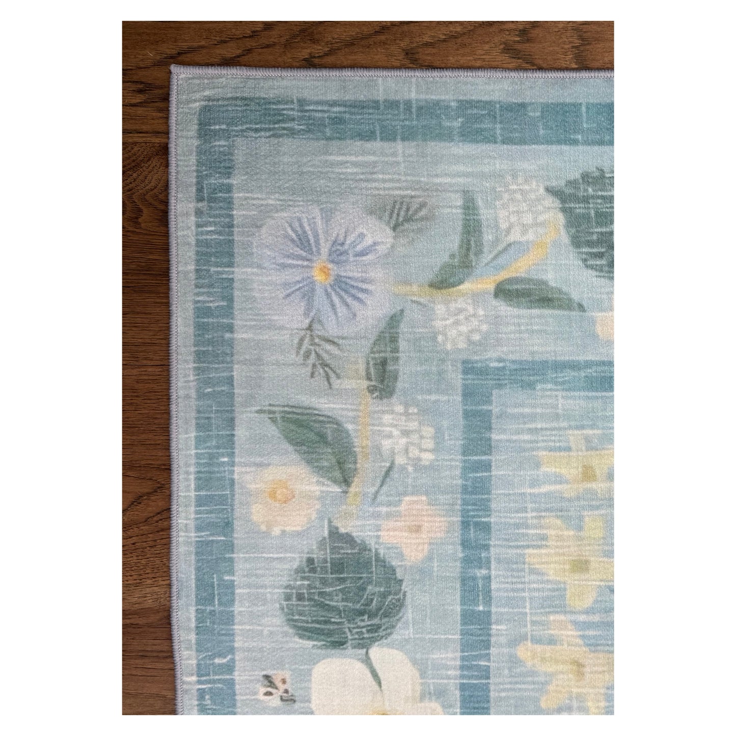 Eden - Baby Blue Floral Vintage Distressed Washable Rug