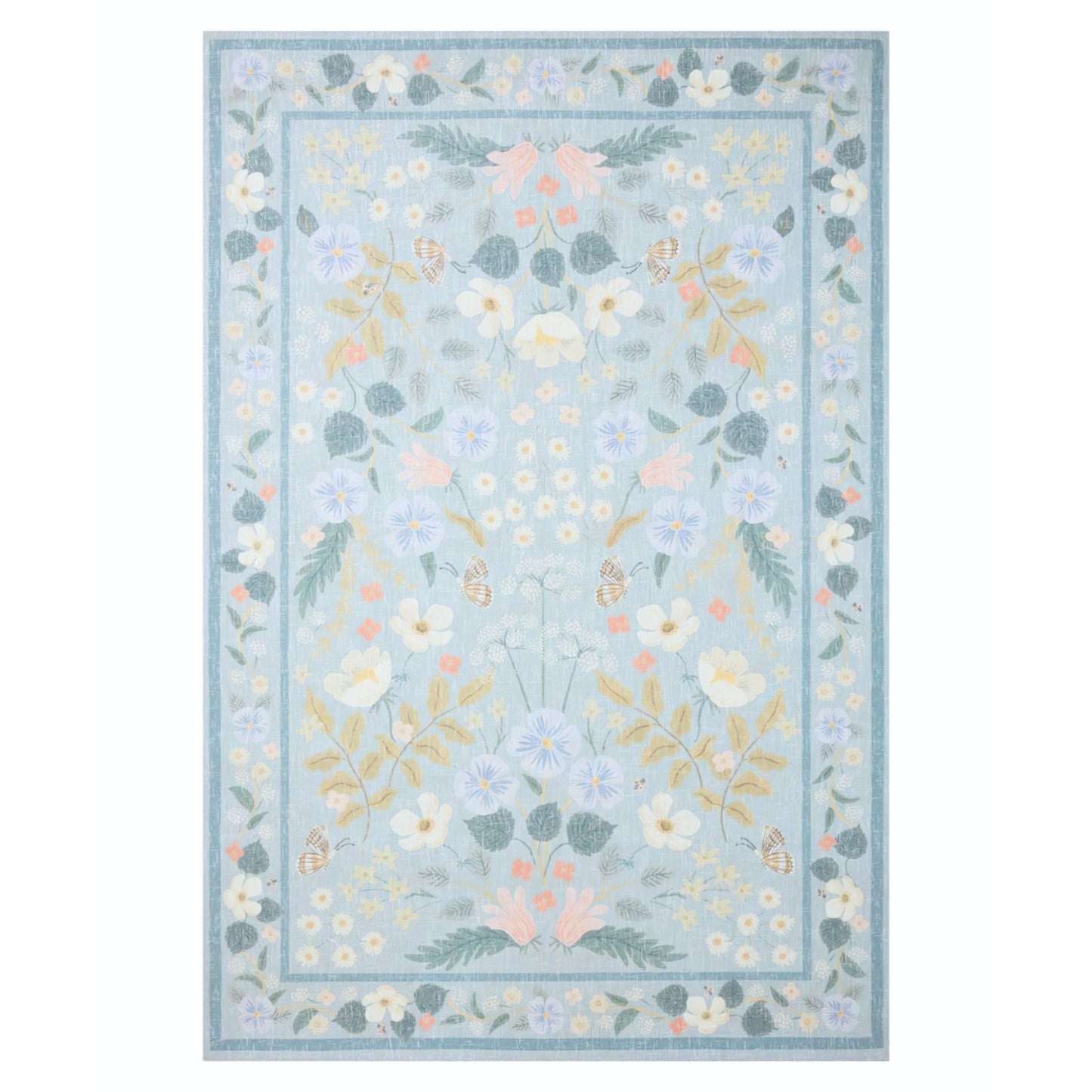Eden - Baby Blue Floral Vintage Distressed Washable Rug