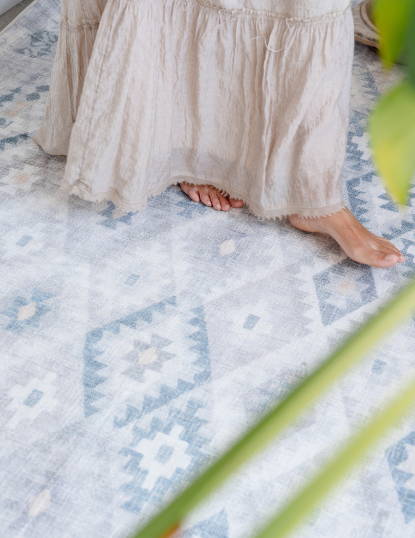 Nomad - Neutral Sand & Grey Moroccan Distressed Washable Rug
