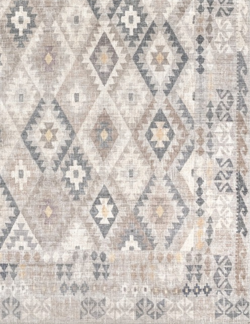 Nomad - Neutral Sand & Grey Moroccan Distressed Washable Rug