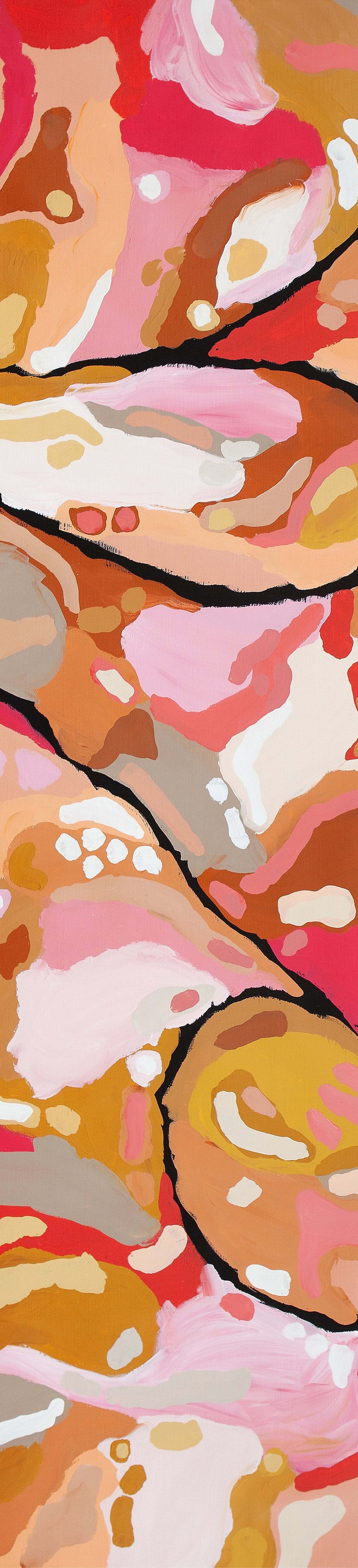 Pink Raw Undoings washable runner with Indigenous-inspired design and non-slip backing