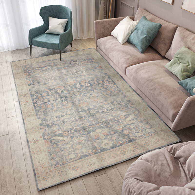 Seraphina - Floral Taupe & Navy Distressed Washable Rug