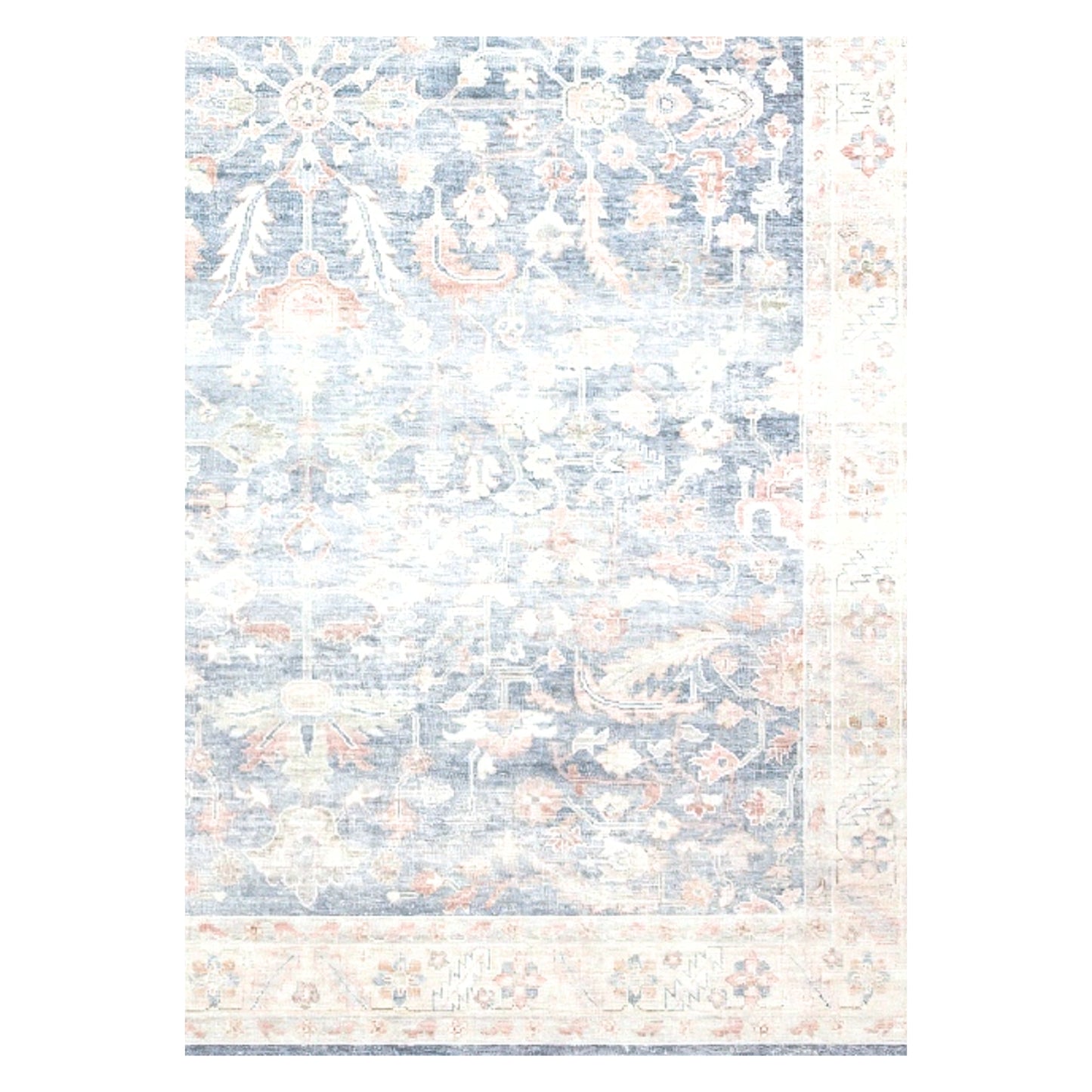 Seraphina - Floral Taupe & Navy Distressed Washable Rug