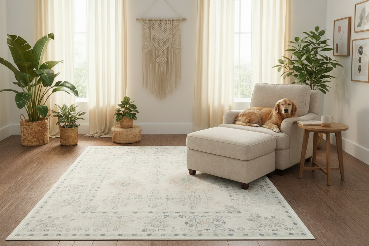 Aurelia - Beige & Multi Vintage Persian Distressed Washable Rug