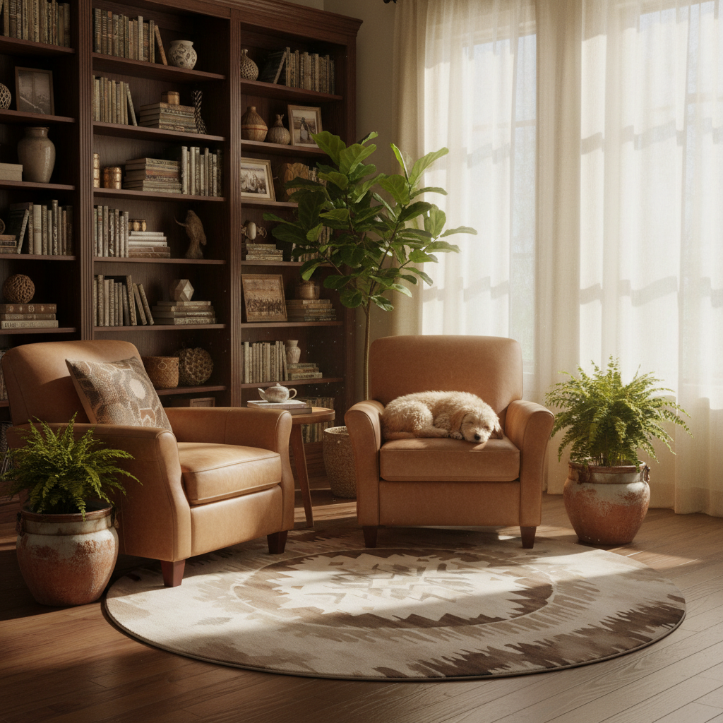 Aztec-  Brown & Beige Neutral Hues Round