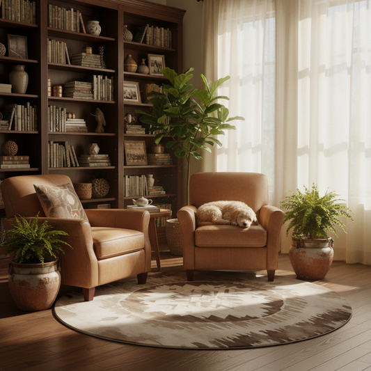 Aztec-  Brown & Beige Neutral Hues Round