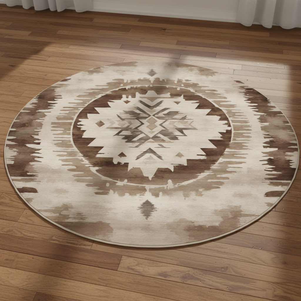 Aztec-  Brown & Beige Neutral Hues Round