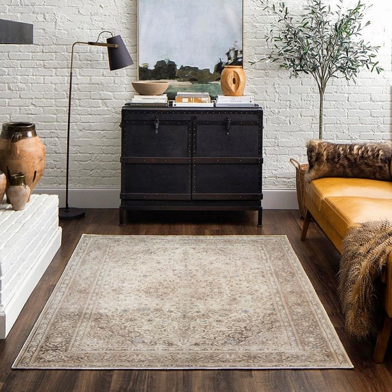 Azure - Taupe & Cornflower Vintage Distressed Washable Rug