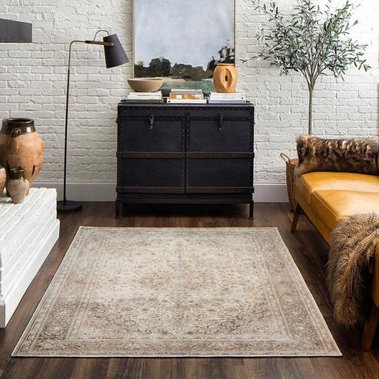 Azure - Taupe & Cornflower Vintage Distressed Washable Rug