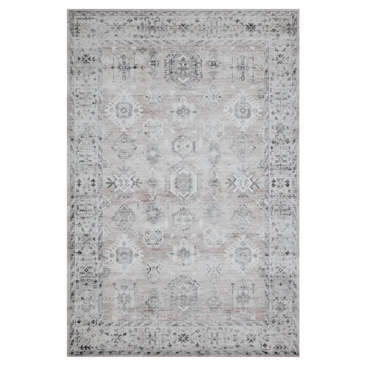 Dusk - Ivory & Crimson Vintage Distressed Washable Rug CLEARANCE