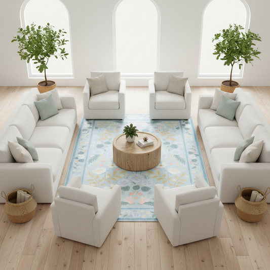 Eden - Baby Blue Floral Vintage Distressed Washable Rug