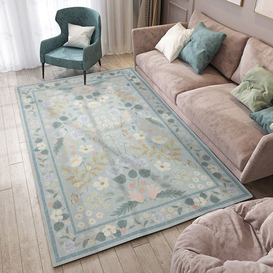 Eden - Baby Blue Floral Vintage Distressed Washable Rug