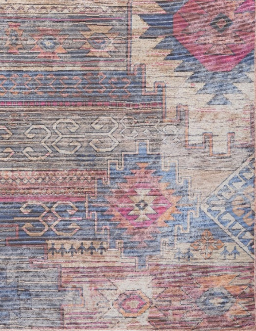 Indigo Autumn - Berry & Navy Distressed Washable Rug