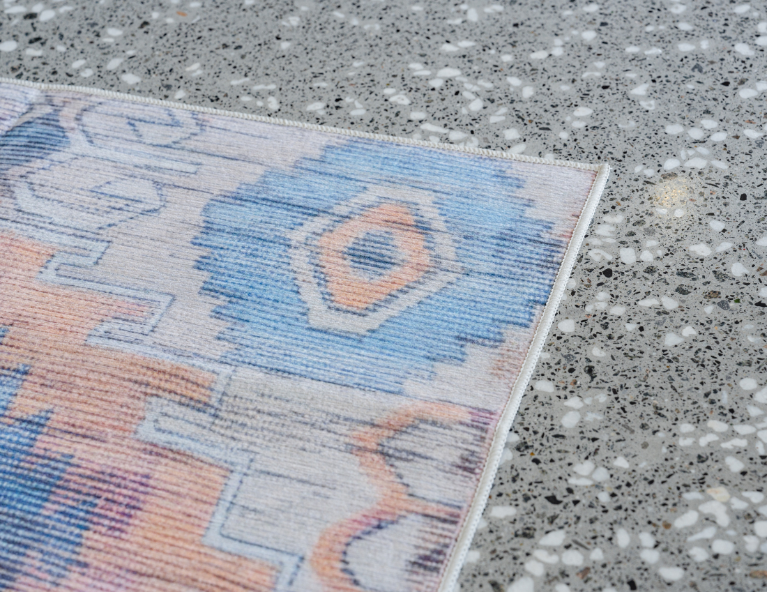 Indigo Autumn - Berry & Navy Distressed Washable Rug CLEARANCE