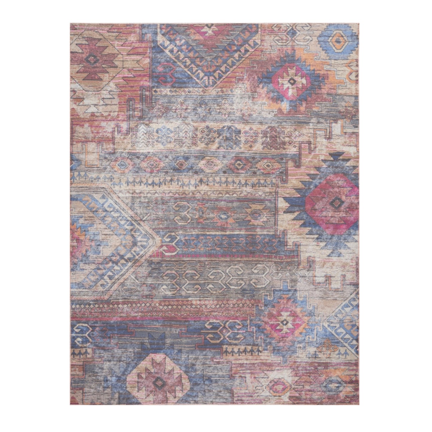 Indigo Autumn - Berry & Navy Distressed Washable Rug CLEARANCE