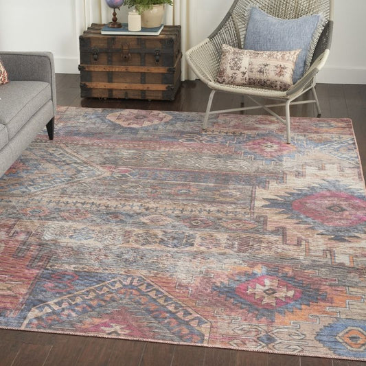 Indigo Autumn - Berry & Navy Distressed Washable Rug CLEARANCE