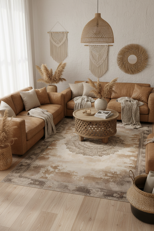 Kala - Cacao Tan & Ivory Mandala Distressed Rug