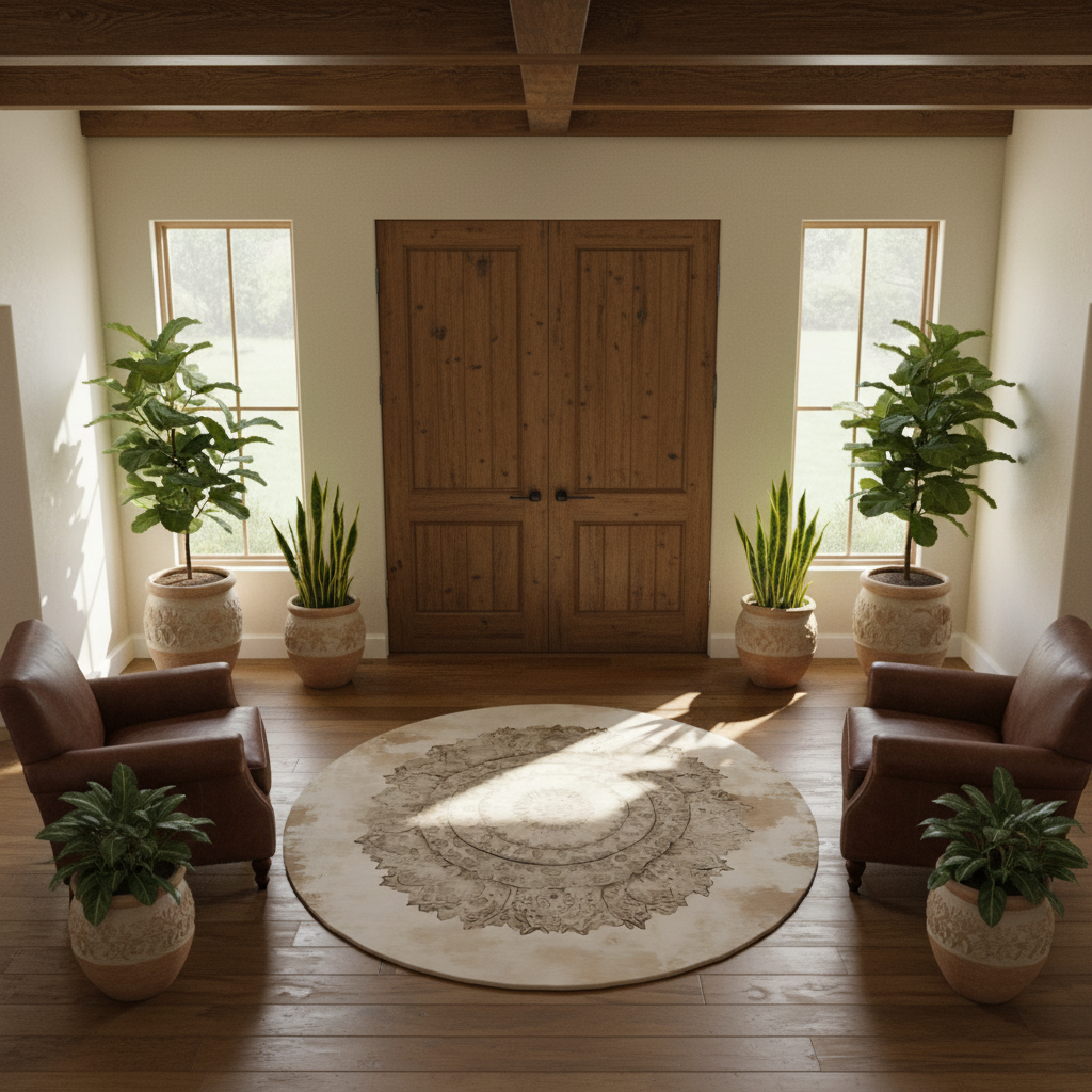 Kala - Cacao Tan & Ivory Mandala Distressed Round