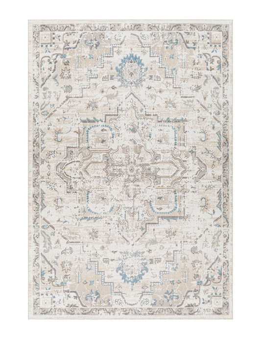 Magnolia Sands - Grey & Blue Vintage Persian Distressed Washable Rug