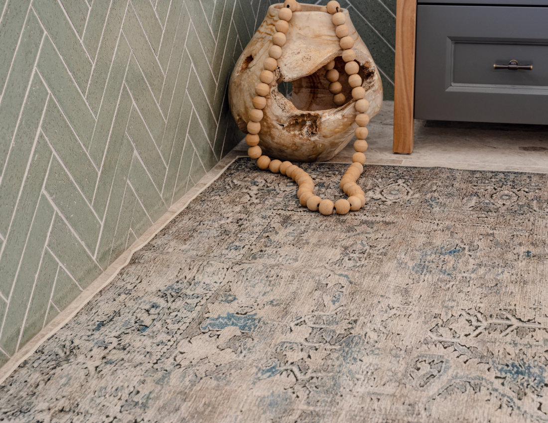 Mystic Wanderer - Taupe & Blue Vintage Persian Distressed Washable Rug