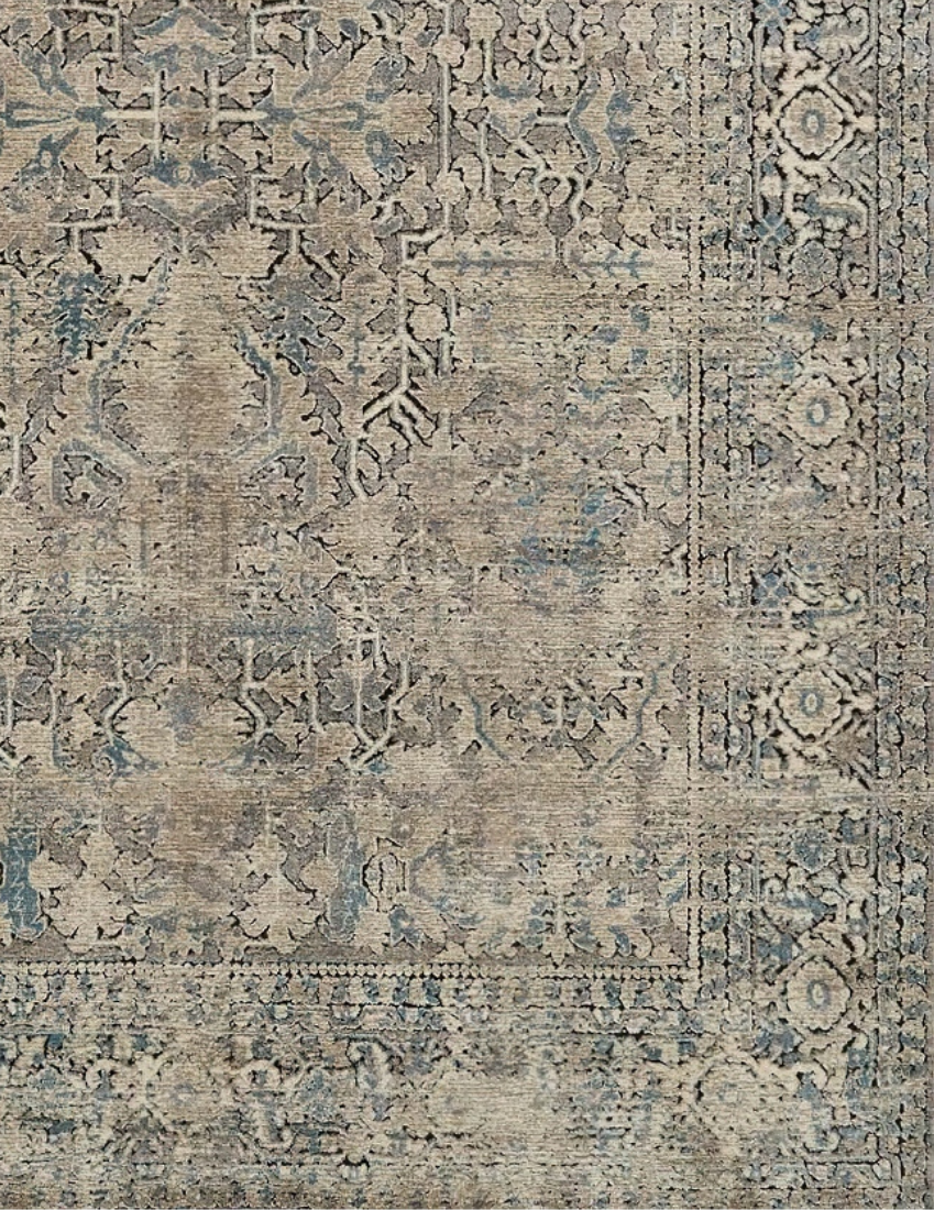 Mystic Wanderer - Taupe & Blue Vintage Persian Distressed Washable Rug