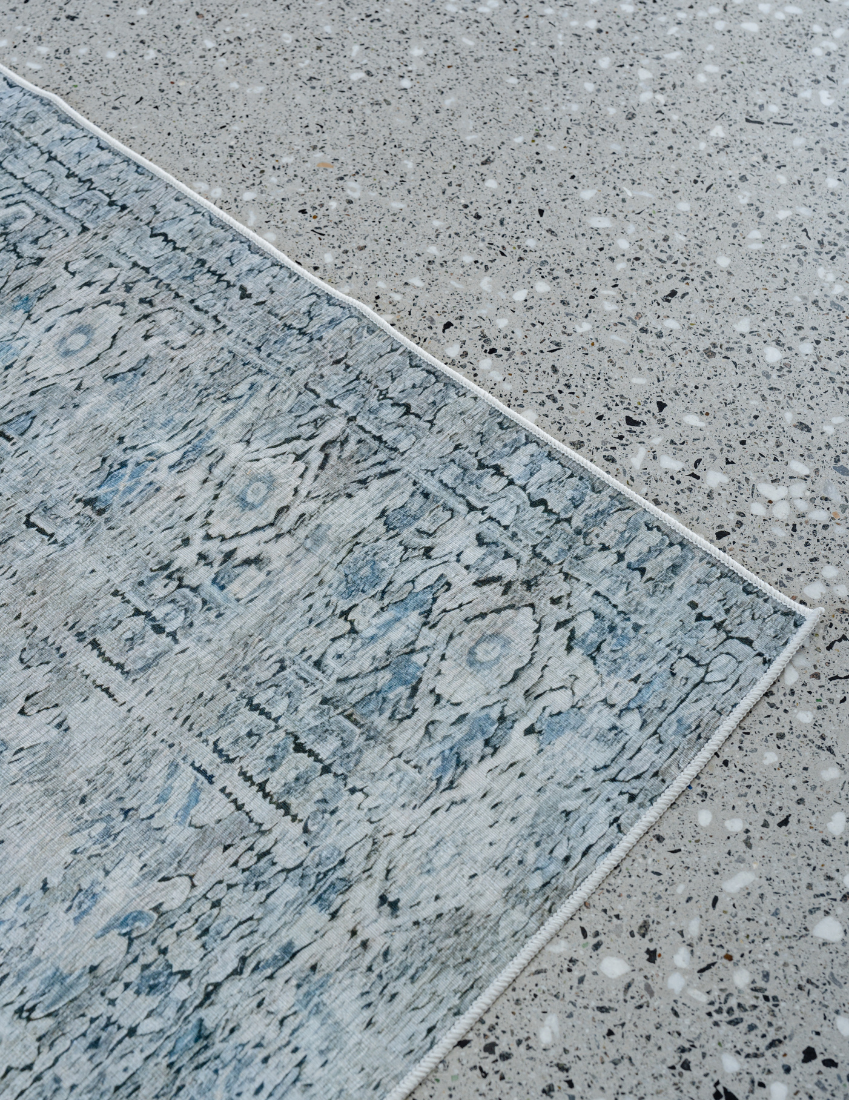 Mystic Wanderer - Taupe & Blue Vintage Persian Distressed Washable Rug
