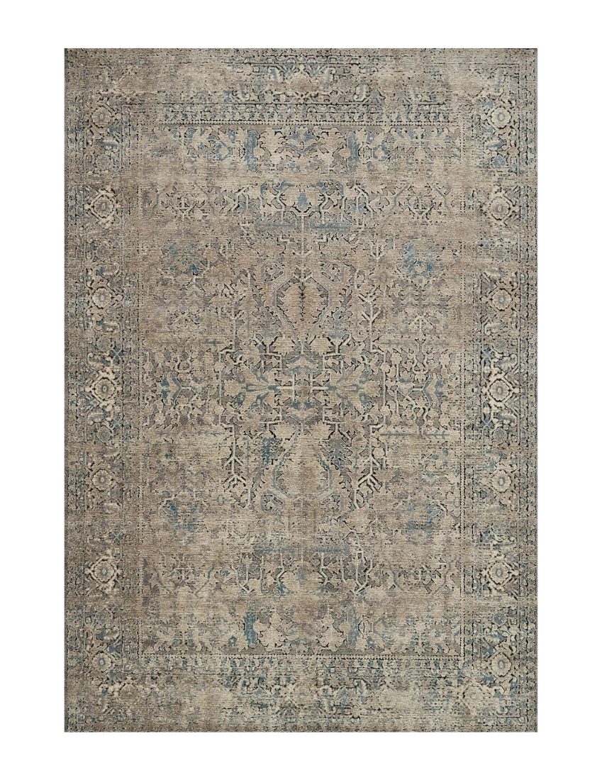 Mystic Wanderer - Taupe & Blue Vintage Persian Distressed Washable Rug
