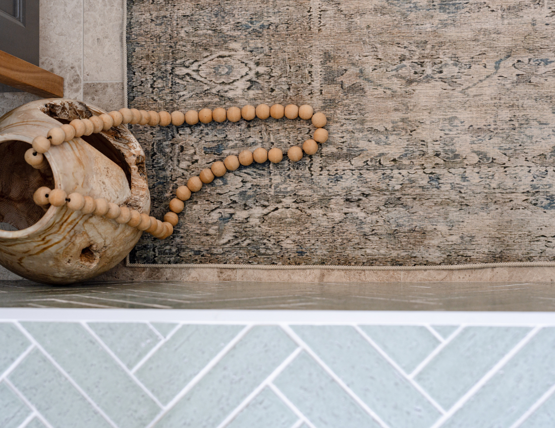 Mystic Wanderer - Taupe & Blue Vintage Persian Distressed Washable Rug CLEARANCE