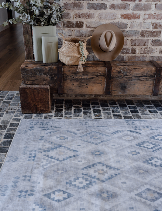 Nomad - Neutral Sand & Grey Moroccan Distressed Washable Rug