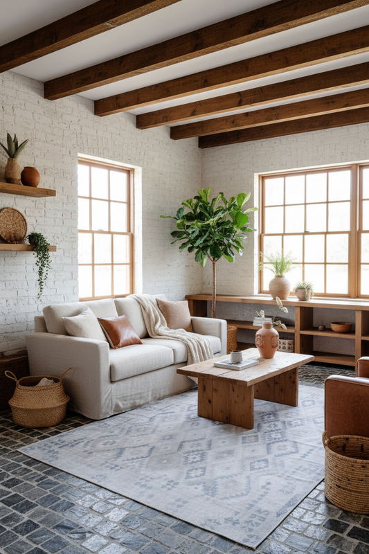 Nomad - Neutral Sand & Grey Moroccan Distressed Washable Rug CLEARANCE