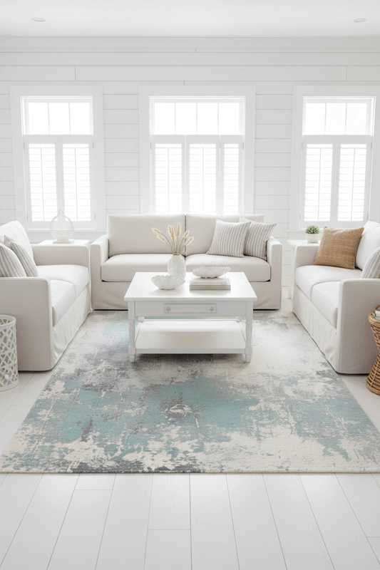 Nova- Modern Steal Blue & Grey Distressed Modern Rug