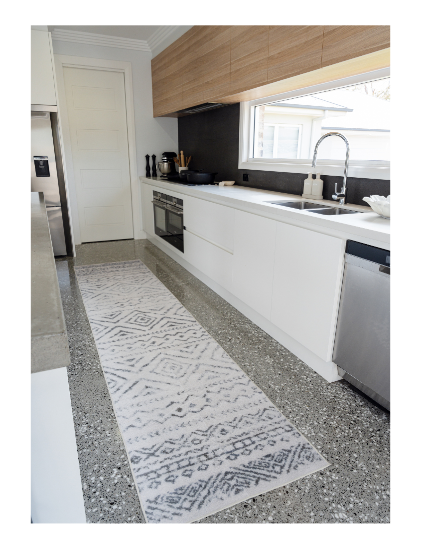 Safari - Charcoal & Ivory Tribal  Washable Runner Rug CLEARANCE