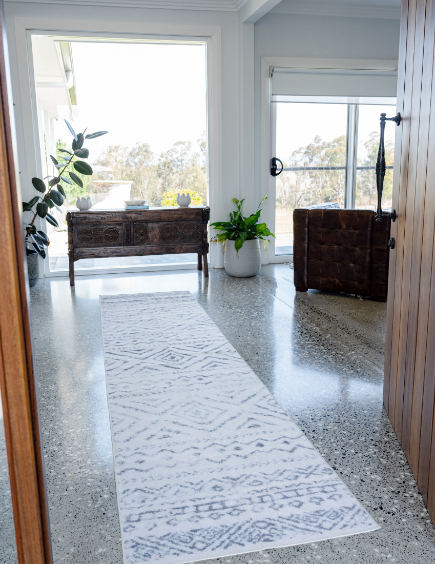 Safari - Charcoal & Ivory Tribal  Washable Runner Rug CLEARANCE