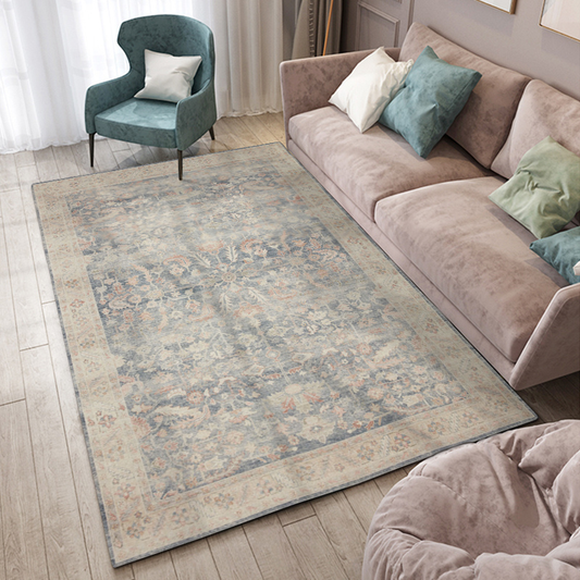 Seraphina - Floral Taupe & Navy Distressed Washable Rug