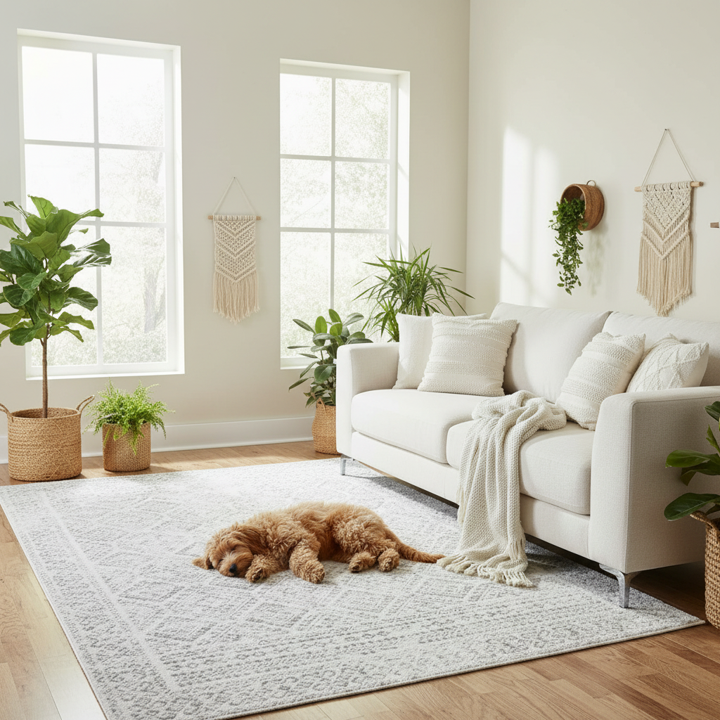 Tangier - Neutral Moroccan Boho Distressed Washable Rug CLEARANCE