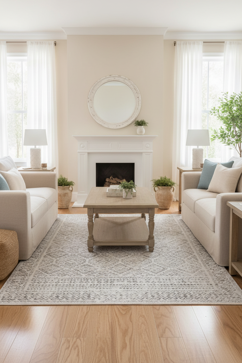 Tangier - Neutral Moroccan Boho Distressed Washable Rug