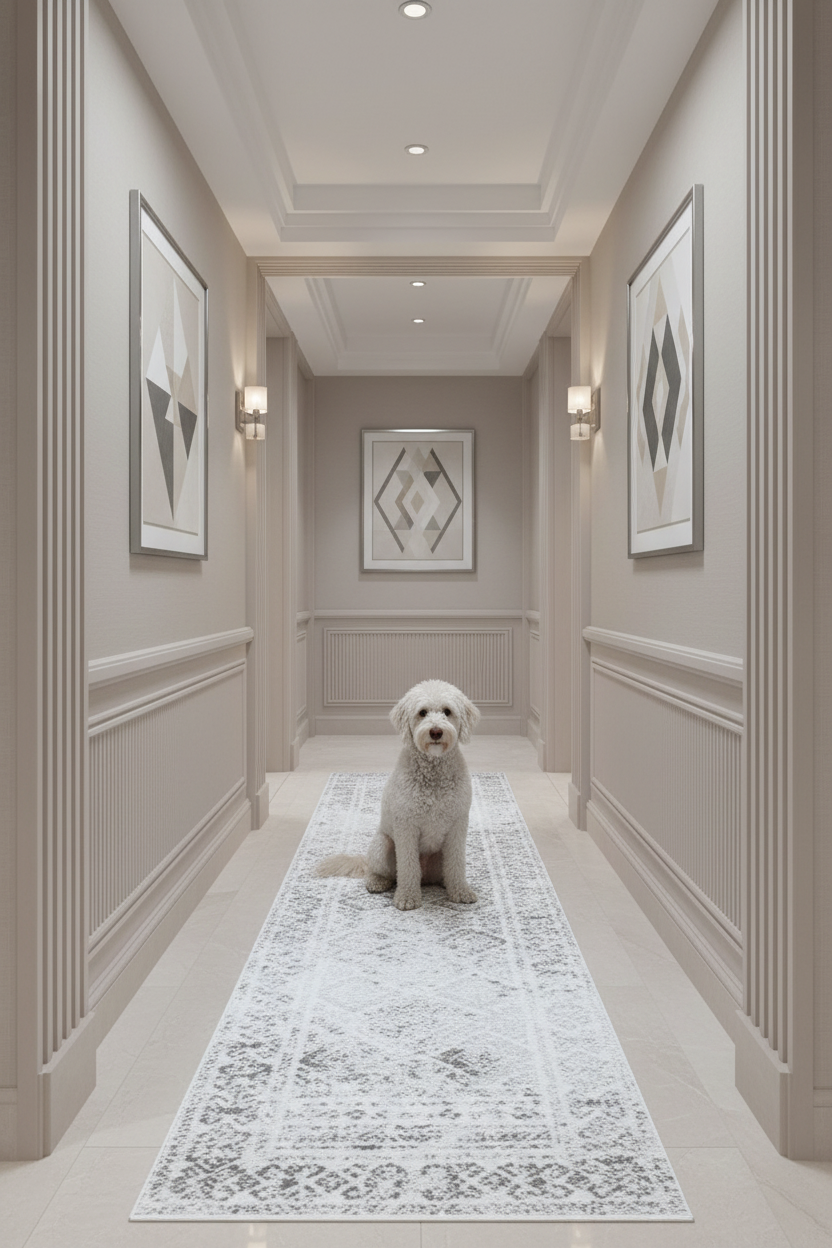 Tangier - Neutral Moroccan Boho Distressed Washable Runner Rug