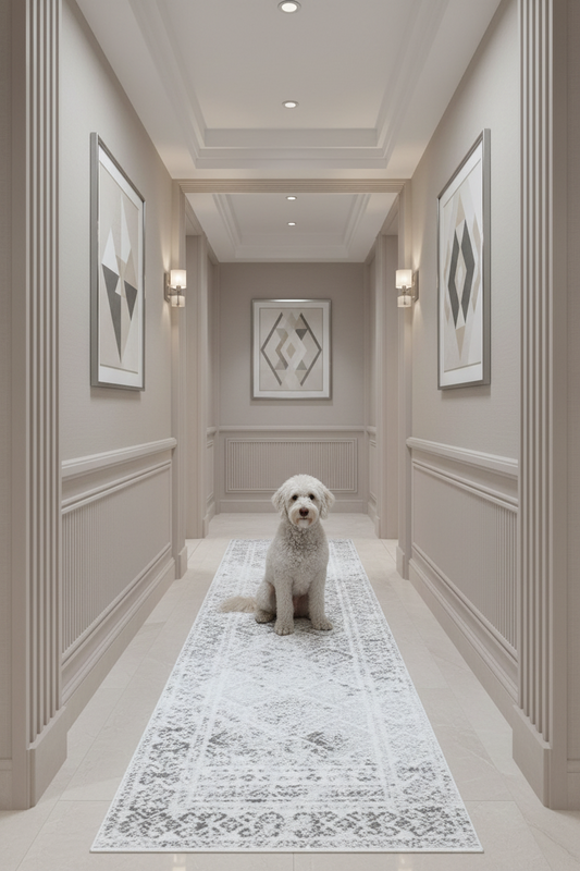 Tangier - Neutral Moroccan Boho Distressed Washable Runner Rug