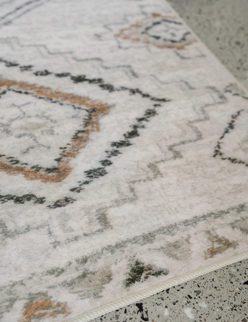 Tusk - Tan & Ivory Tribal Distressed Washable Runner Rug CLEARANCE
