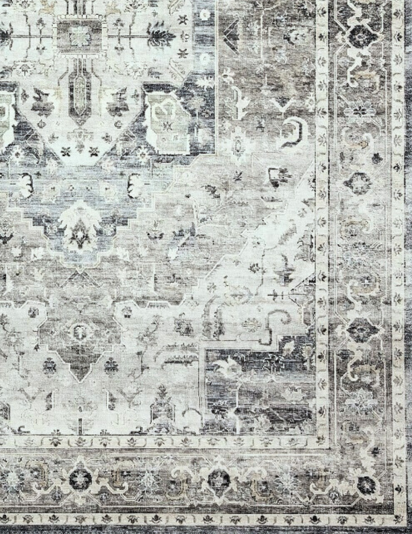 Ziba - Ivory & Grey Vintage Persian Distressed Washable Rug