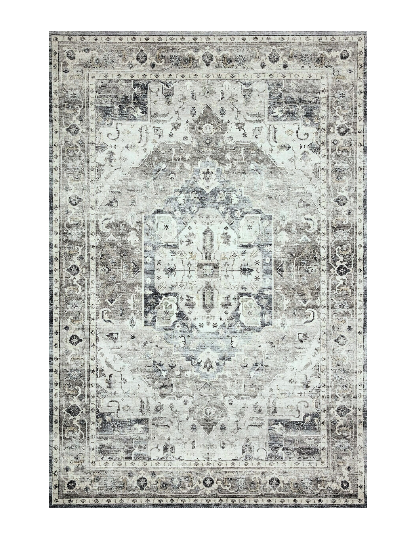 Ziba - Ivory & Grey Vintage Persian Distressed Washable Rug