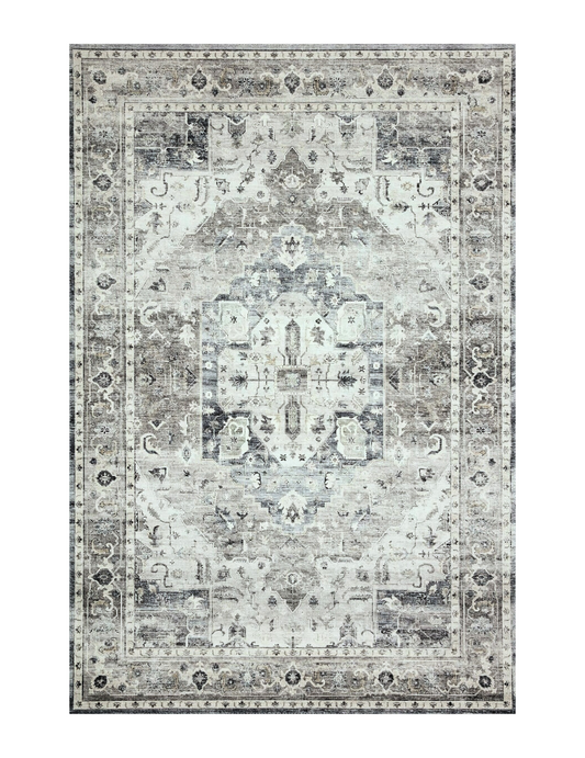 Ziba - Ivory & Grey Vintage Persian Distressed Washable Rug