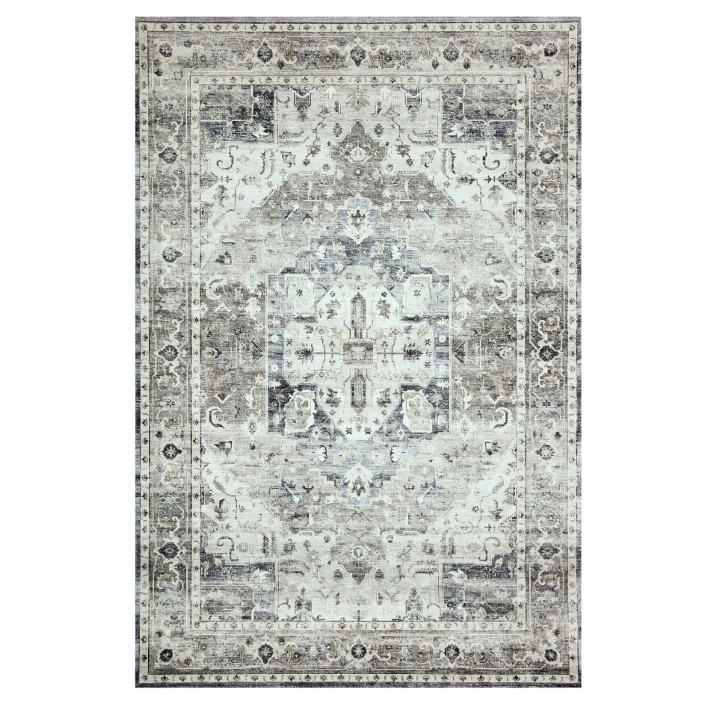 Ziba - Ivory & Grey Vintage Persian Distressed Washable Rug CLEARANCE