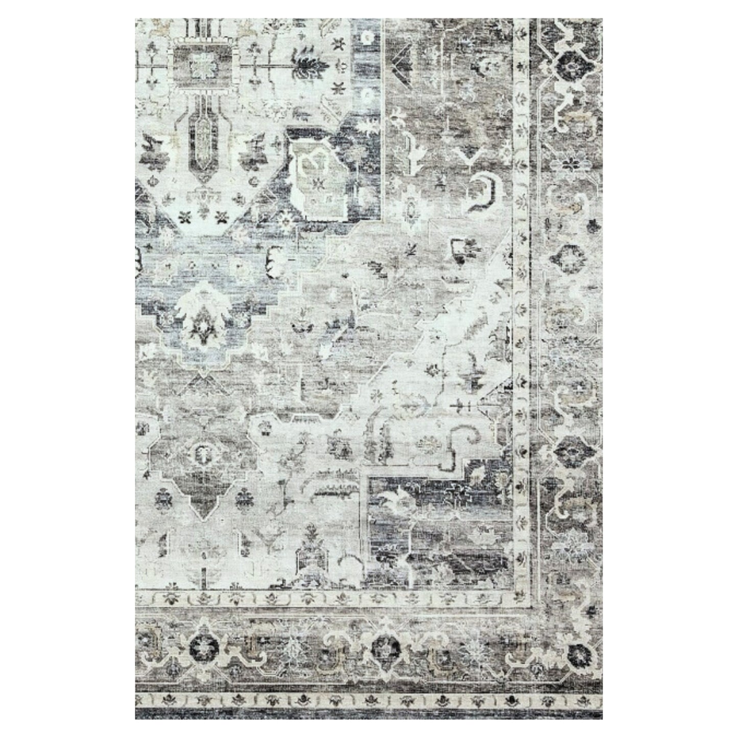 Ziba - Ivory & Grey Vintage Persian Distressed Washable Rug CLEARANCE